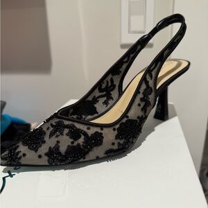 Betsey Johnson Black Floral Slingback Heels